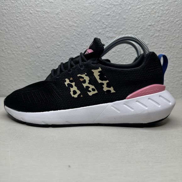 Adidas Swift Run 22 Black Pink Leopard Running Shoes - Picture 2 of 7